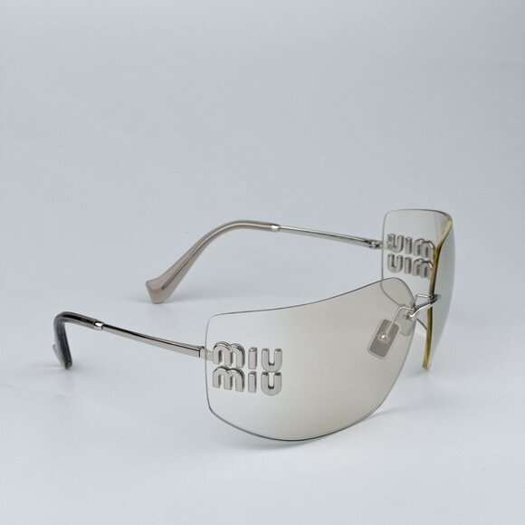 Miu Miu MU54YS 1BC10F BRAND NEW Sunglasses Silver Gold Mirror Wraparound… main image 5